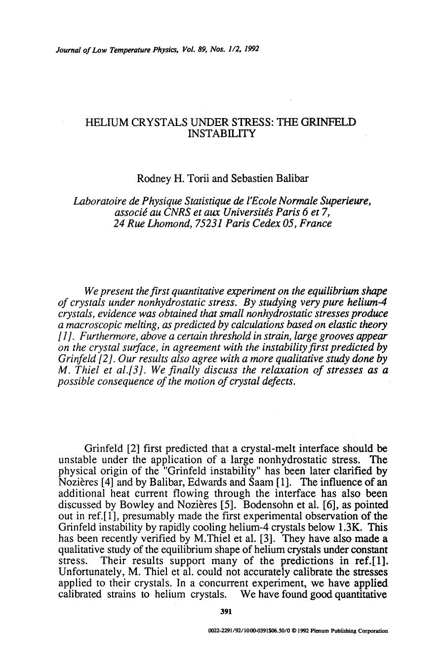 Helium crystals under stress: The Grinfeld instability by Unknown