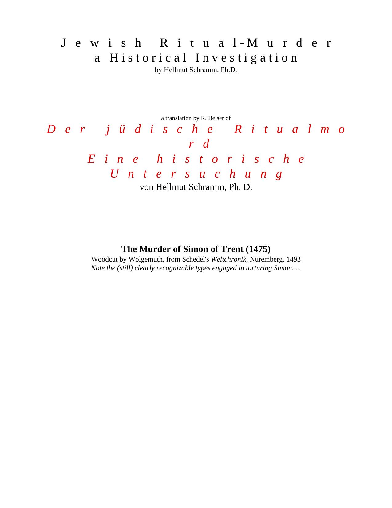 Hellmut Schramm's Jewish Ritual Murder by Hellmut Schramm