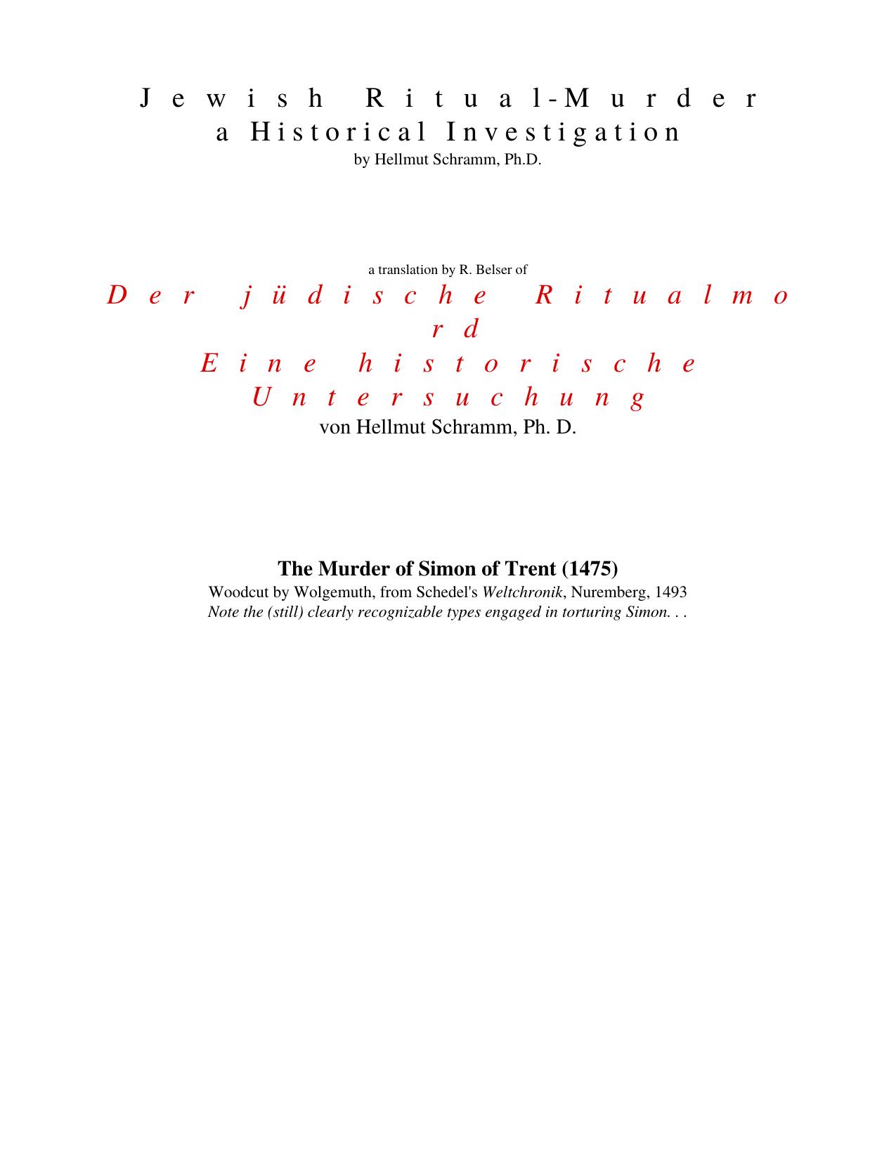 Hellmut Schramm's Jewish Ritual Murder by Unknown