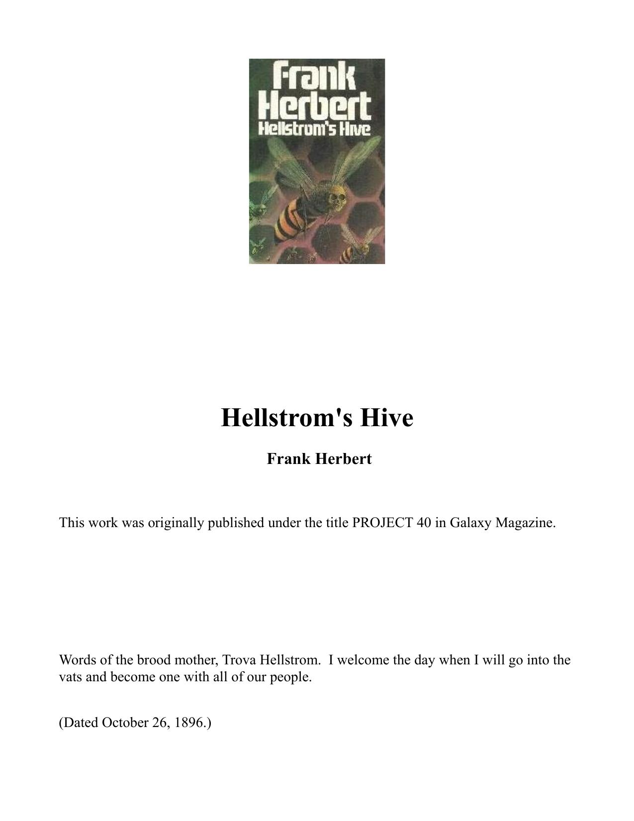 Hellstrom's Hive by Frank Herbert
