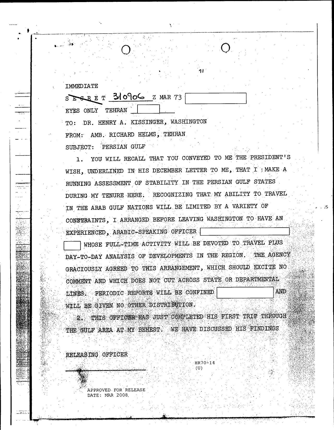 Helms to Kissinger re Persian Gulf and Report The Arab ... by Unknown