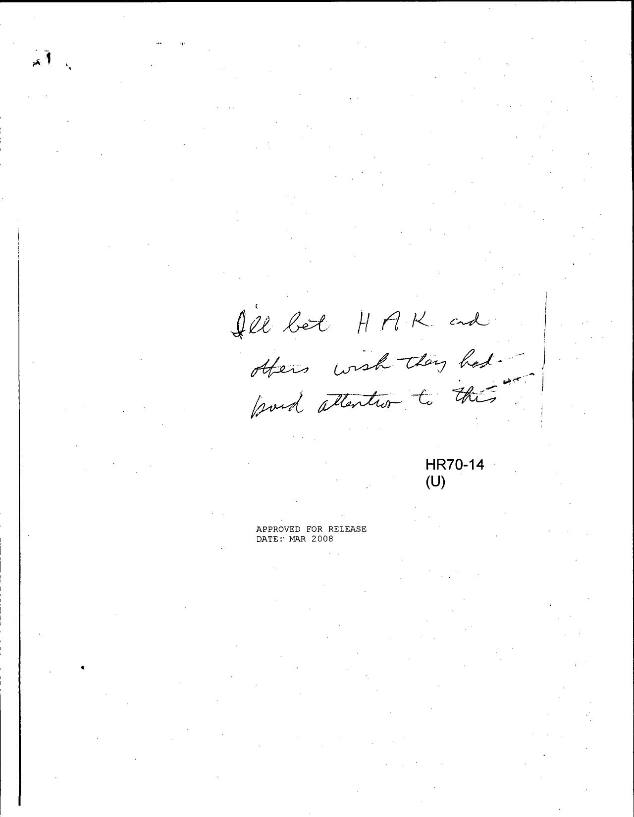 Helms to Kissinger re talk w King Hussein and hand written note by Unknown