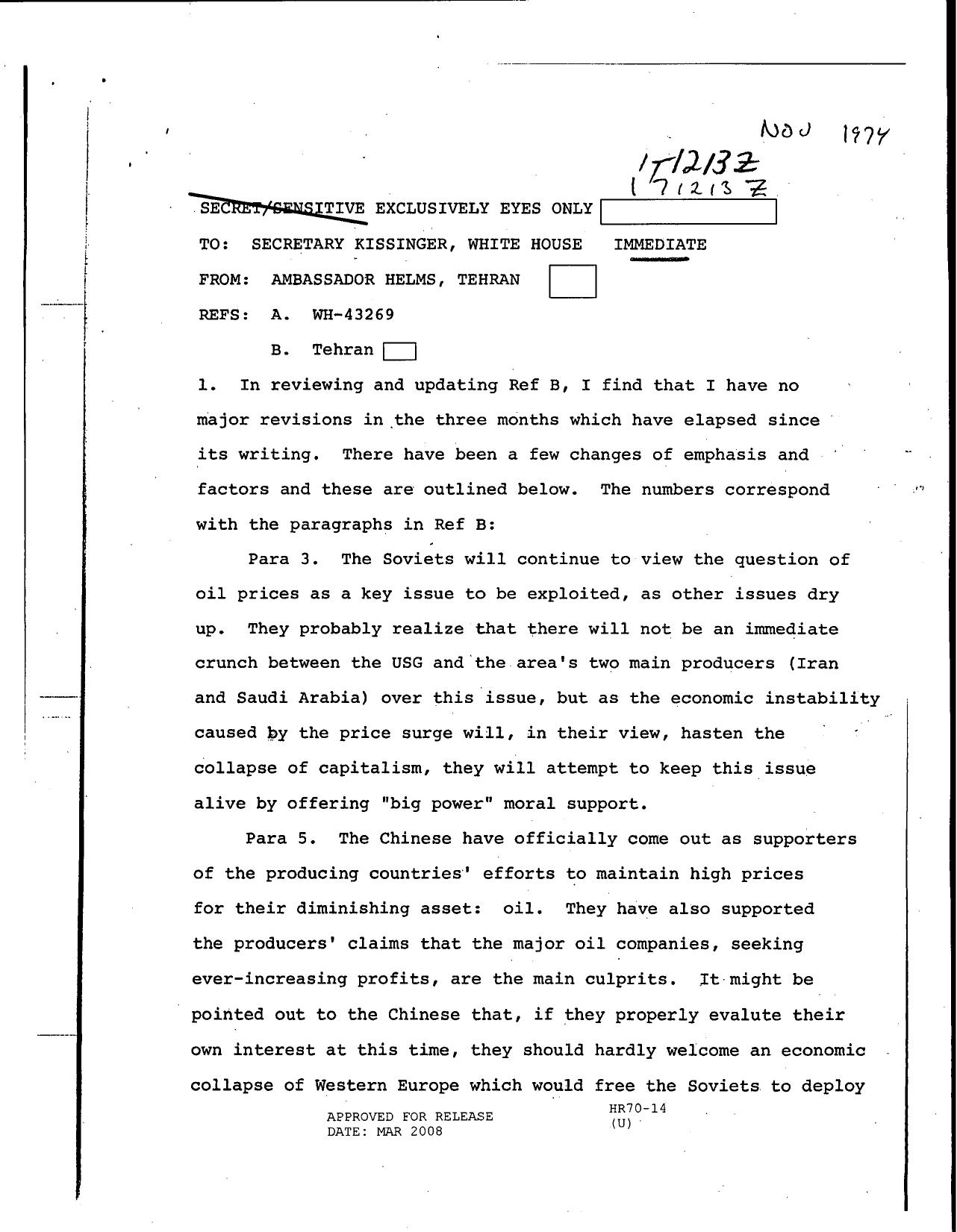 Helms to Kissinger, In reviewing and updating Ref B 74 1503893 by Unknown