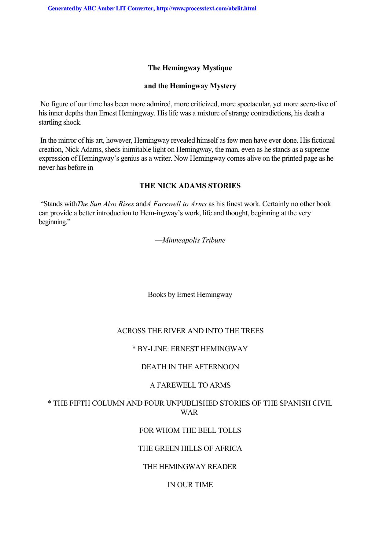 Hemingway, Ernest - The Nick Adams Stories by Hemingway Ernest
