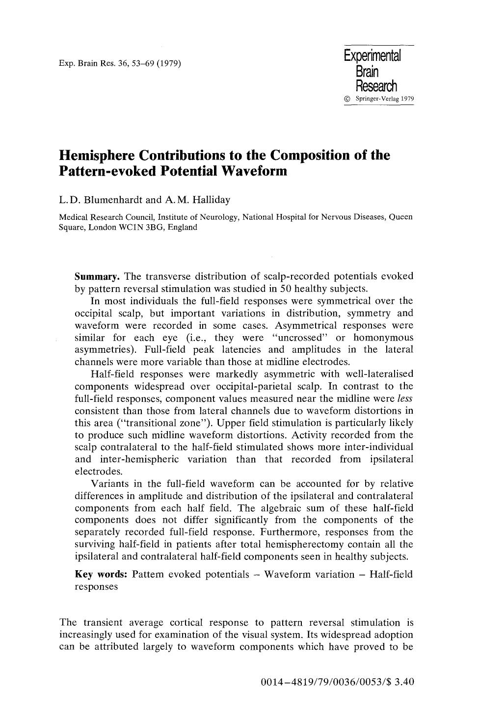 Hemisphere contributions to the composition of the pattern-evoked potential waveform by Unknown