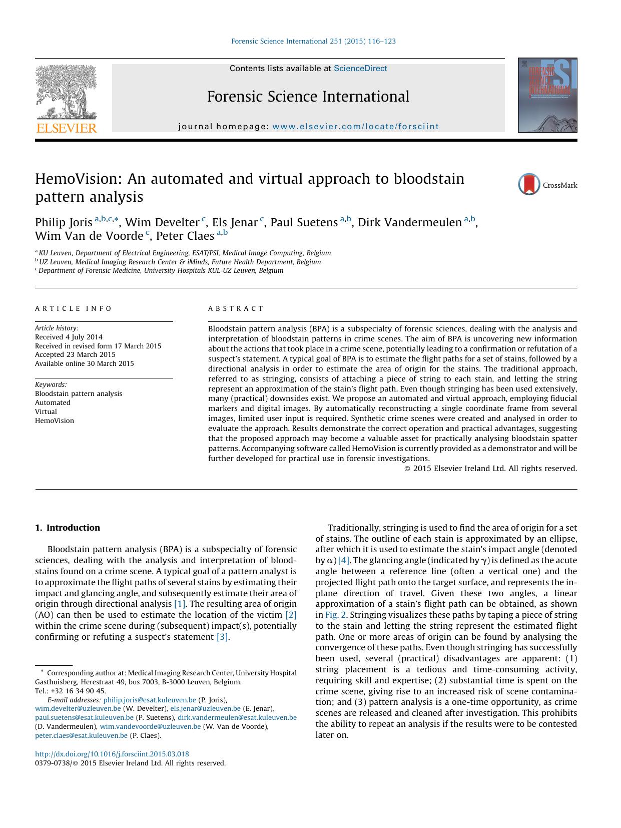 HemoVision: An automated and virtual approach to bloodstain pattern analysis by unknow