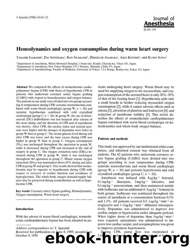 Hemodynamics and oxygen consumption during warm heart surgery by Unknown