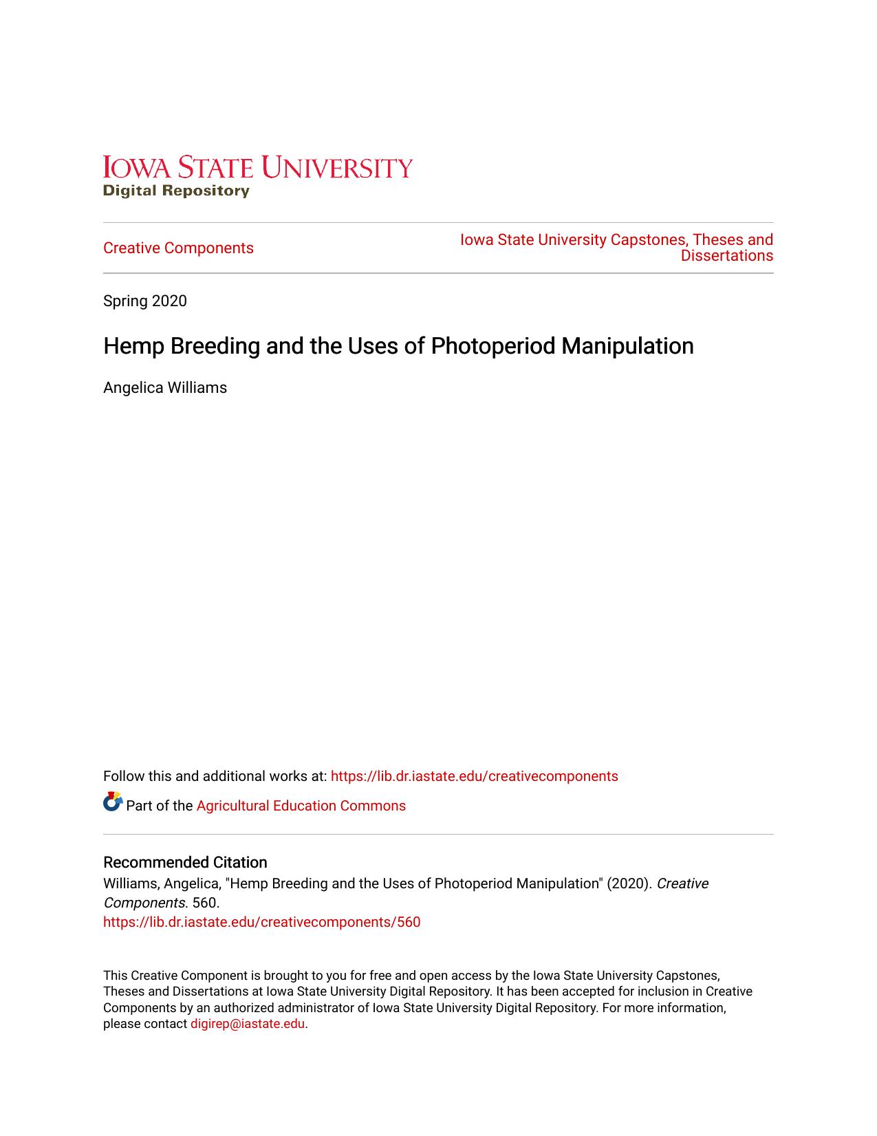 Hemp Breeding and the Uses of Photoperiod Manipulation by Angelica Williams