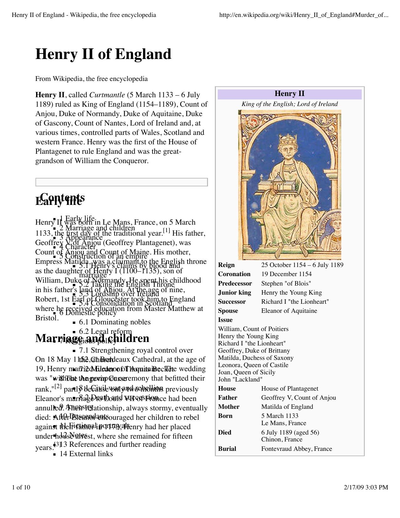 Henry II of England - Wikipedia, the free encyclopedia by WikiPedia.org