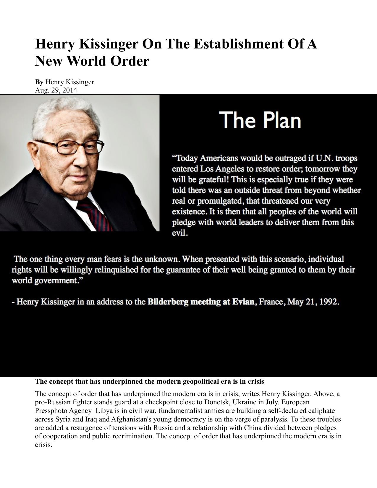 Henry Kissinger On The Establishment Of A New World Order by Unknown