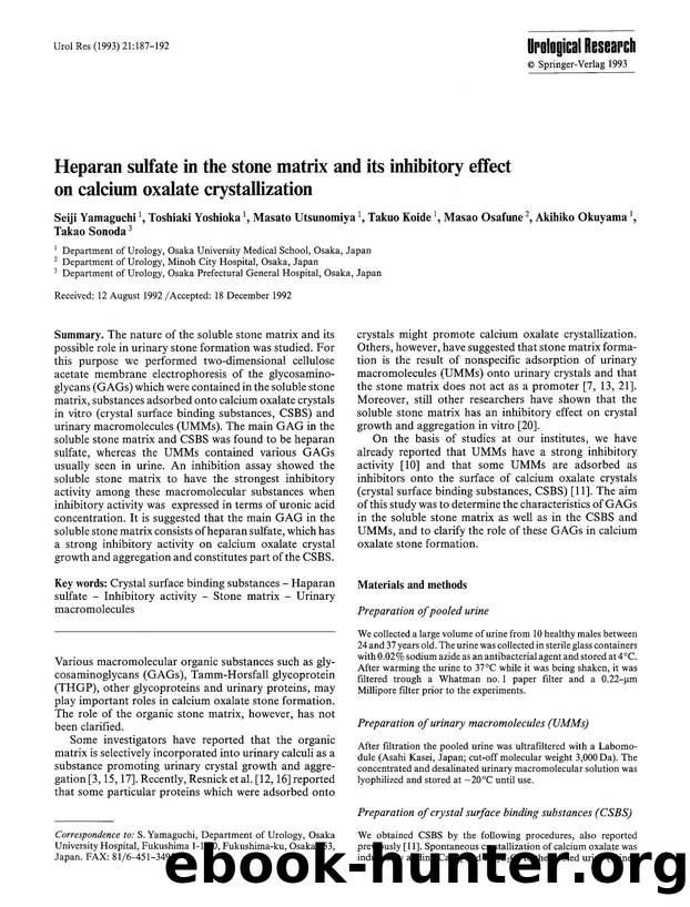 Heparan sulfate in the stone matrix and its inhibitory effect on calcium oxalate crystallization by Unknown