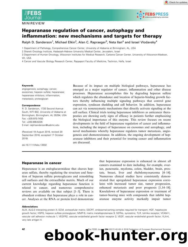 Heparanase regulation of cancer, autophagy and inflammation: new mechanisms and targets for therapy by Unknown