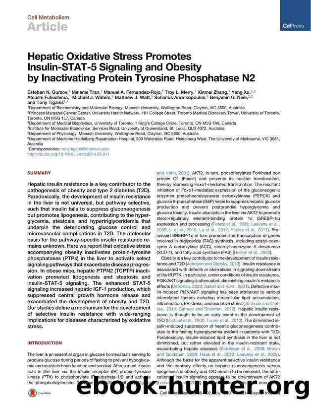 Hepatic Oxidative Stress Promotes Insulin-STAT-5 Signaling and Obesity by Inactivating Protein Tyrosine Phosphatase N2 by unknow