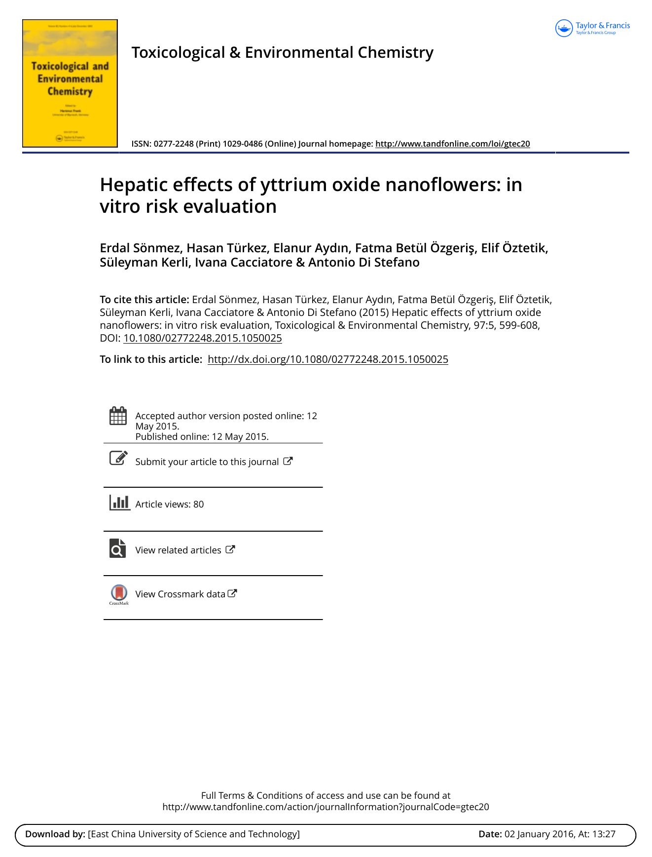 Hepatic effects of yttrium oxide nanoflowers: in vitro risk evaluation by Erdal Sönmez
