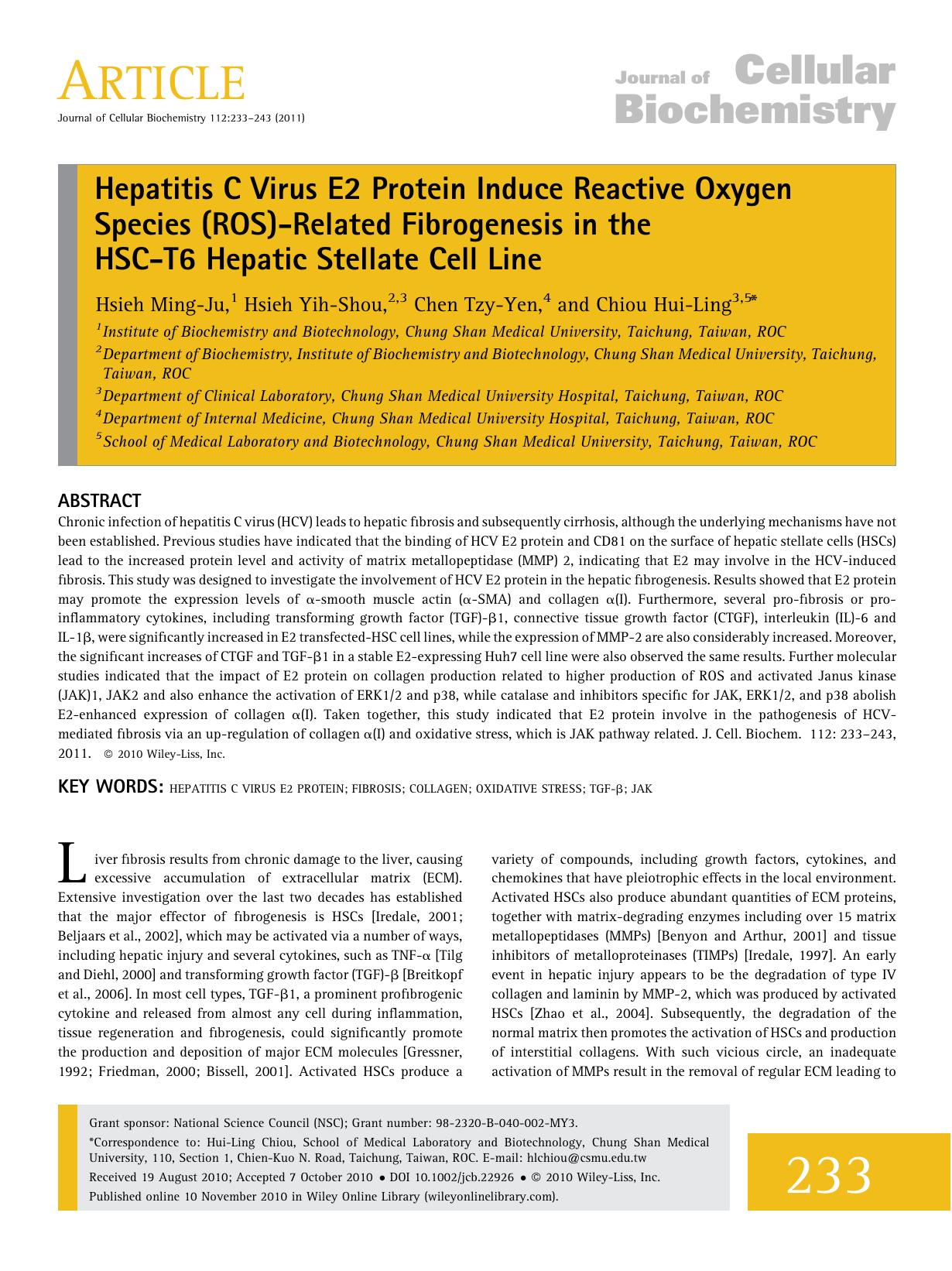Hepatitis C virus E2 protein induce reactive oxygen species (ROS)related fibrogenesis in the HSCT6 hepatic stellate cell line by Unknown