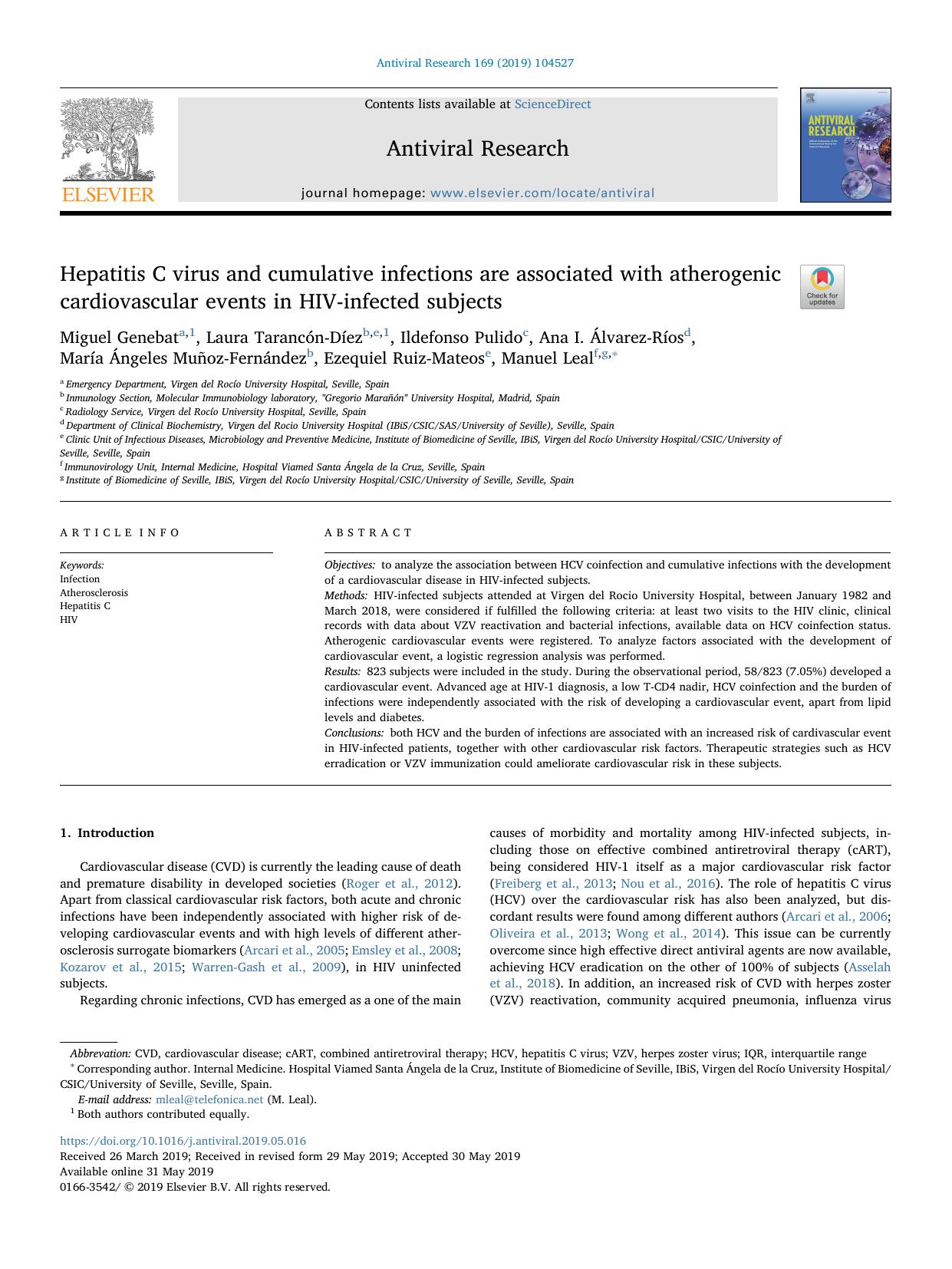 Hepatitis C virus and cumulative infections are associated with atherogenic cardiovascular events in HIV-infected subjects by unknow