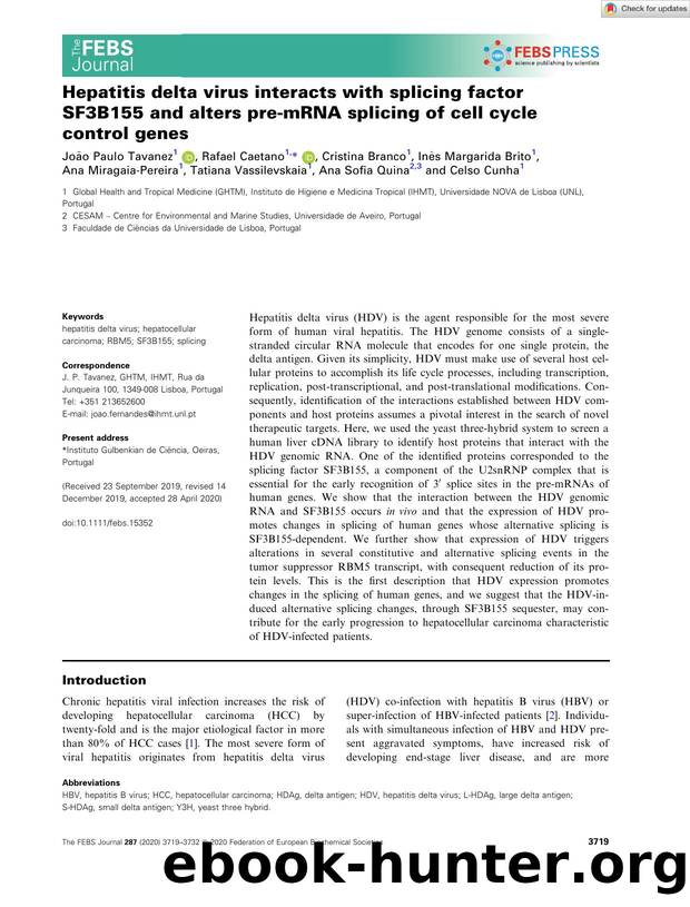 Hepatitis delta virus interacts with splicing factor SF3B155 and alters preâmRNA splicing of cell cycle control genes by Unknown
