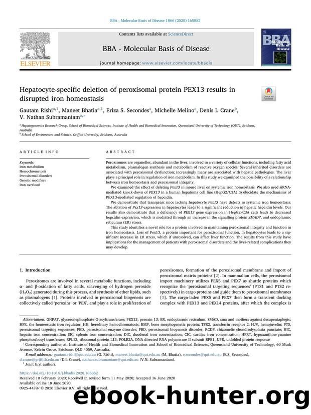 Hepatocyte-specific deletion of peroxisomal protein PEX13 results in disrupted iron homeostasis by unknow