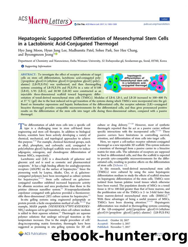 Hepatogenic Supported Differentiation of Mesenchymal Stem Cells in a Lactobionic Acid-Conjugated Thermogel by Hyo Jung Moon Hyun Jung Lee Madhumita Patel Sohee Park Seo Hee Chang & Byeongmoon Jeong