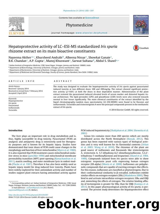 Hepatoprotective activity of LCâESI-MS standardized Iris spuria rhizome extract on its main bioactive constituents by unknow