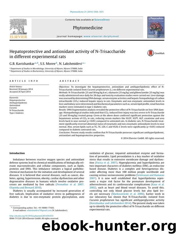 Hepatoprotective and antioxidant activity of N-Trisaccharide in different experimental rats by G.B. Kavishankar & S.S. Moree & N. Lakshmidevi