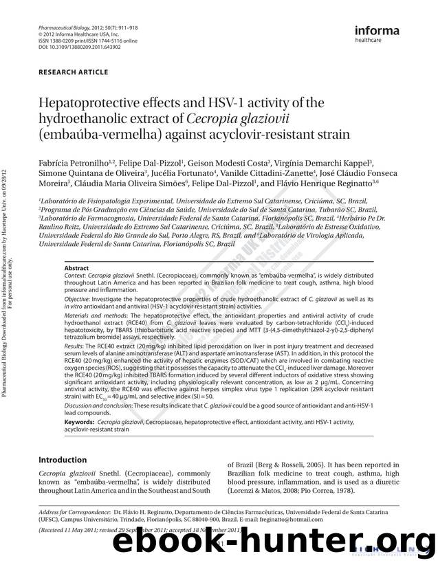 Hepatoprotective effects and HSV-1 activity of the hydroethanolic extract of Cecropia glaziovii (embaÃºba-vermelha) against acyclovir-resistant strain by unknow