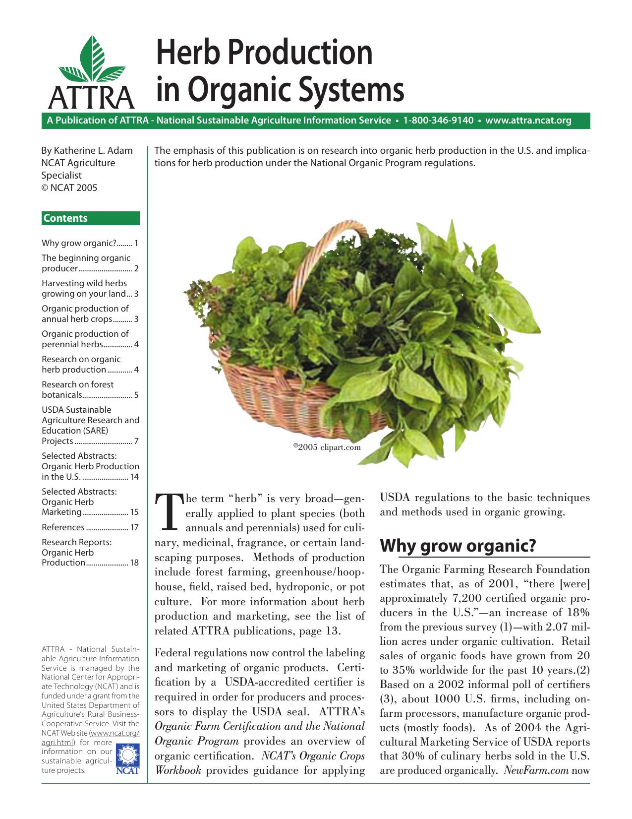 Herb Production in Organic Systems by Katherine L. Adam