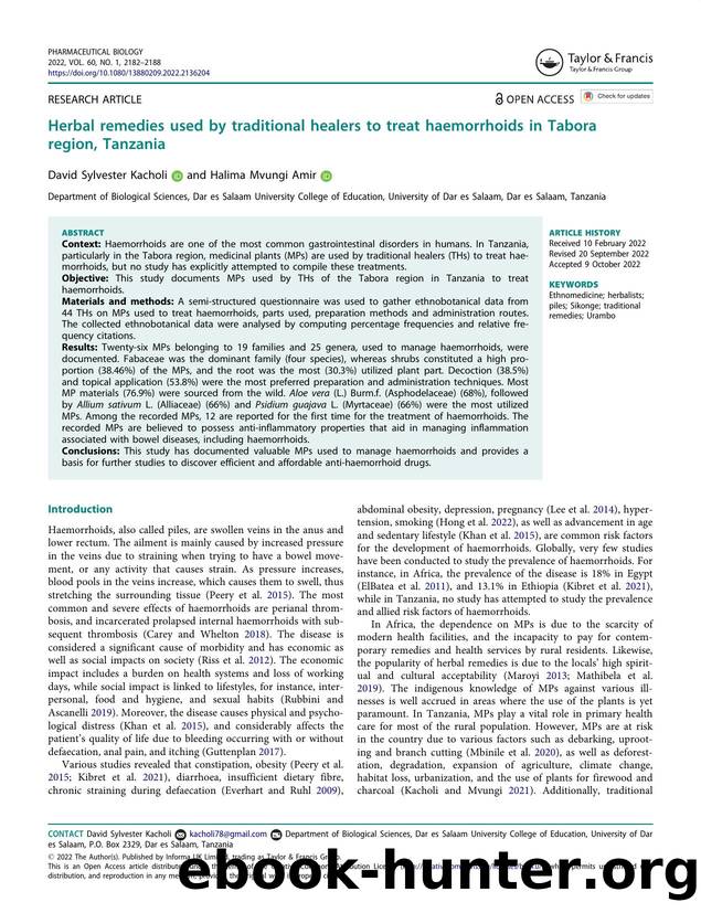 Herbal remedies used by traditional healers to treat haemorrhoids in Tabora region, Tanzania by Kacholi David Sylvester & Mvungi Amir Halima