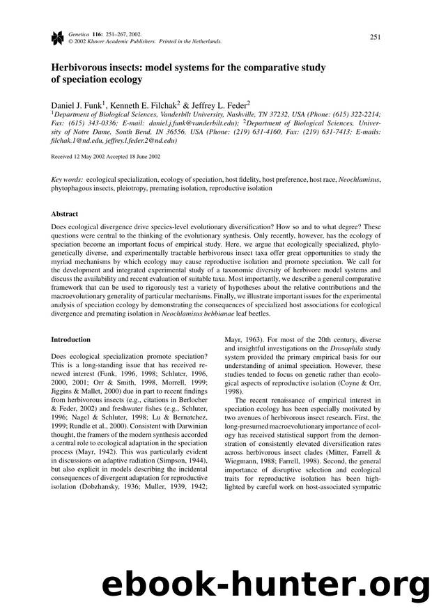 Herbivorous Insects: Model Systems for the Comparative Study of Speciation Ecology by Unknown