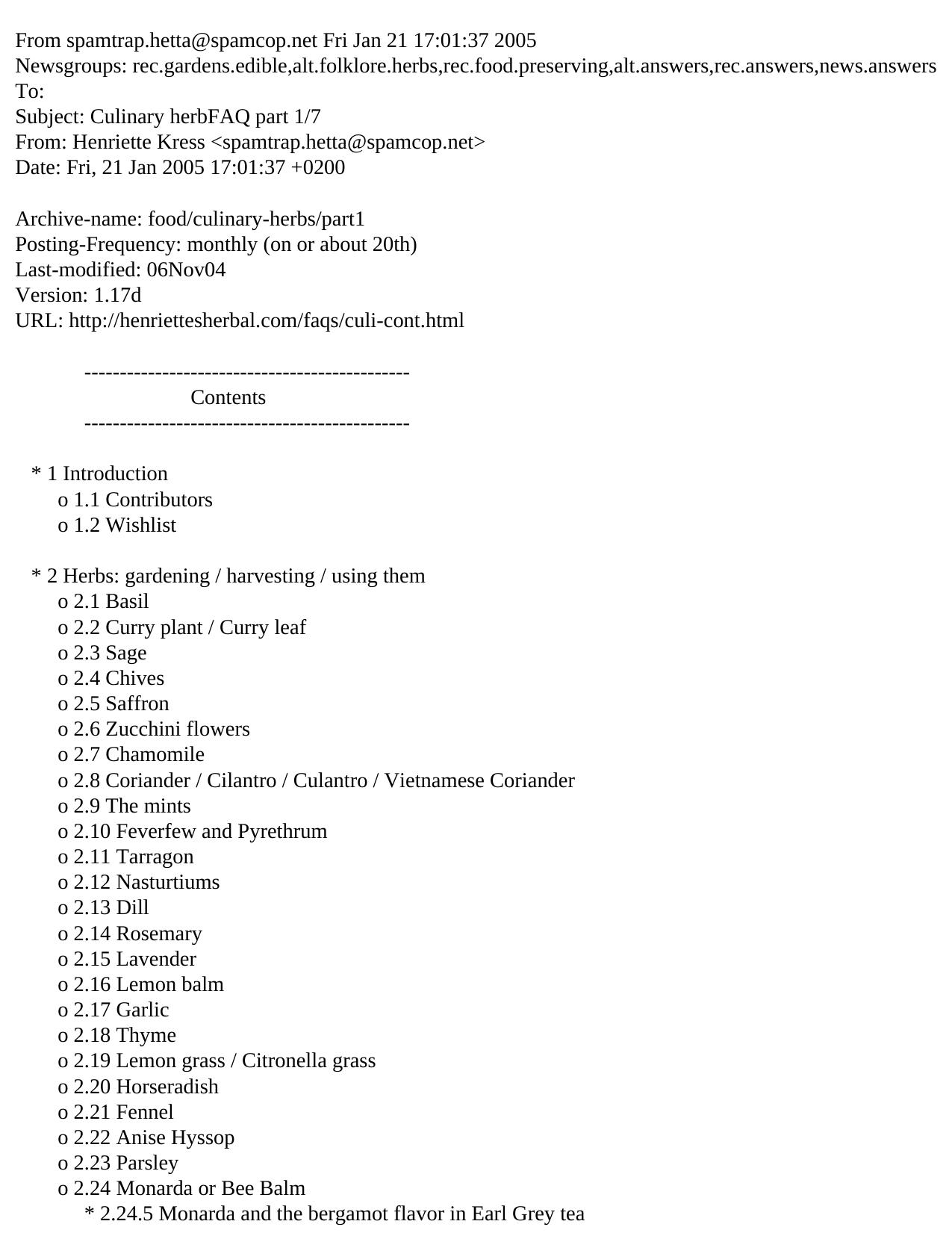Herbs by Culinary Herb FAQ