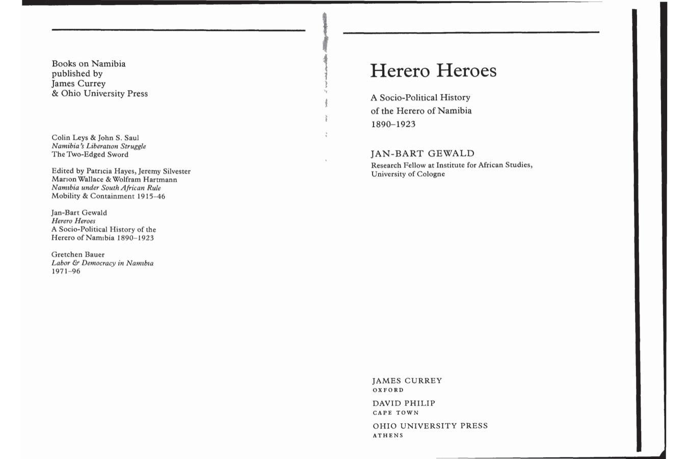 Herero Heroes: A Socio-political History of the Herero of Namibia, 1890-1923 by Jan-Bart Gewald