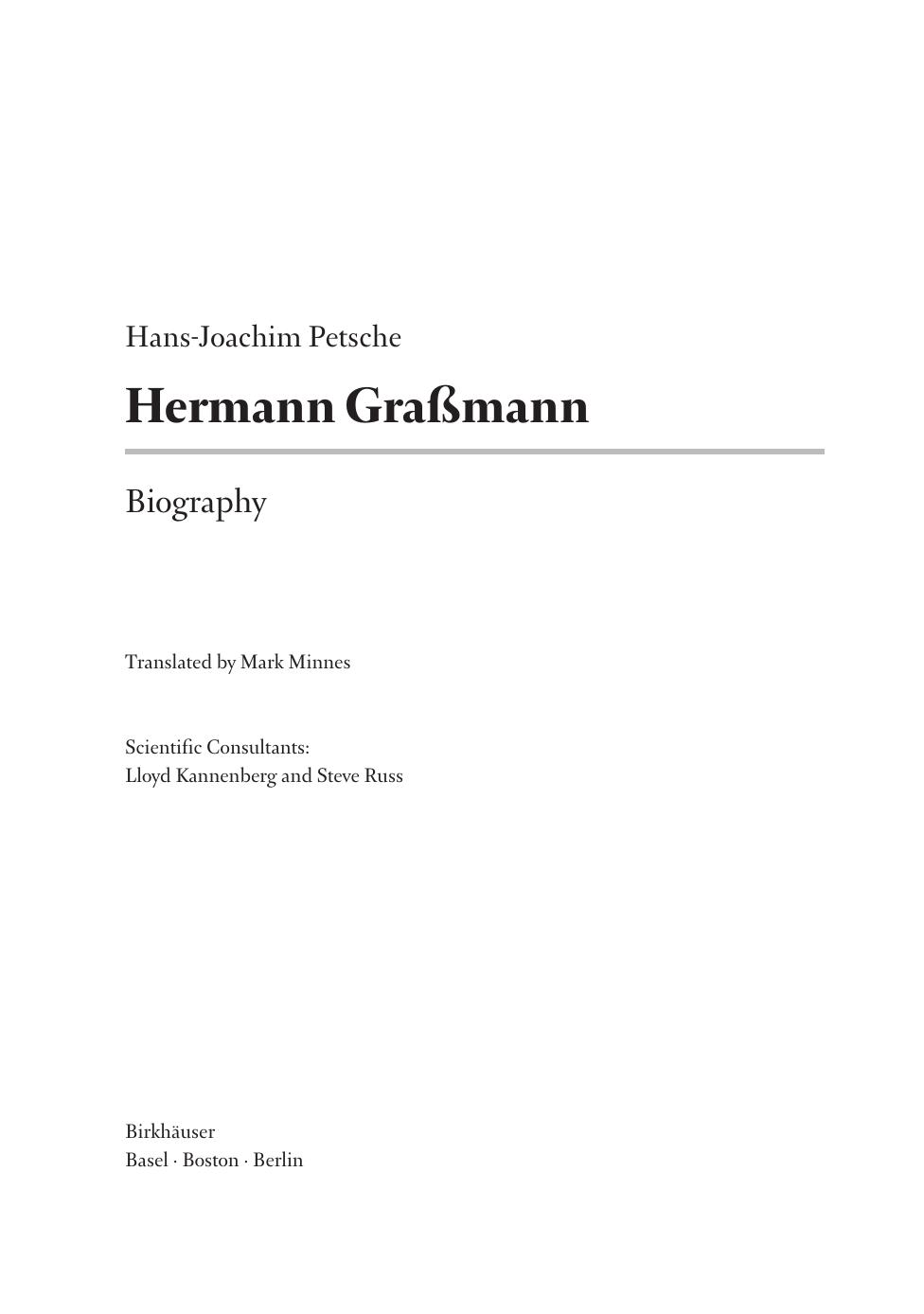 Hermann Grassmann: Biography by Hans-Joachim Petsche