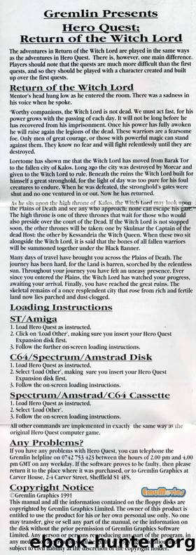 Hero Quest : Return of the Witchlord - Manual by Paul Thompson