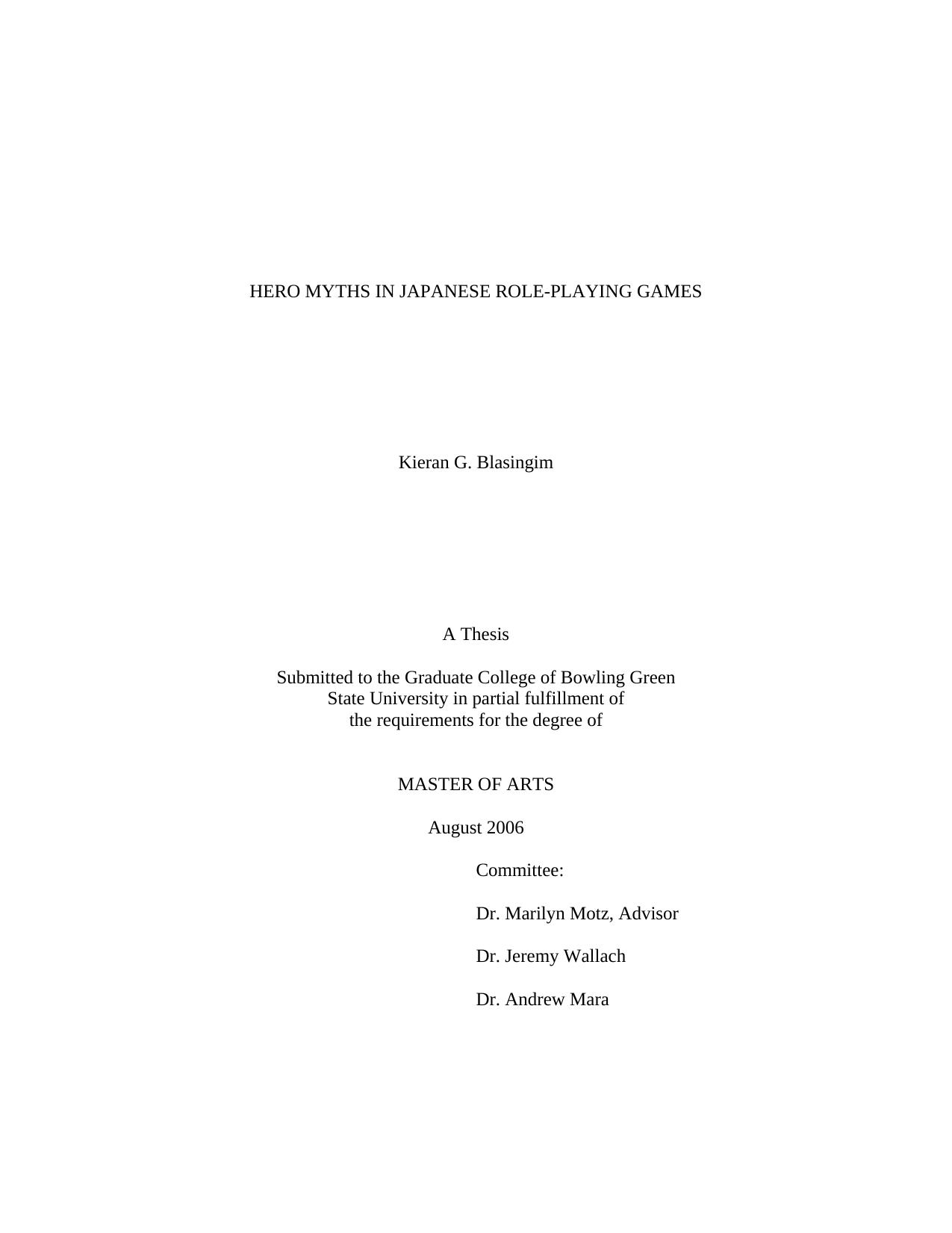 Hero myths in Japanese role-playing games by Kieran G Blasingim