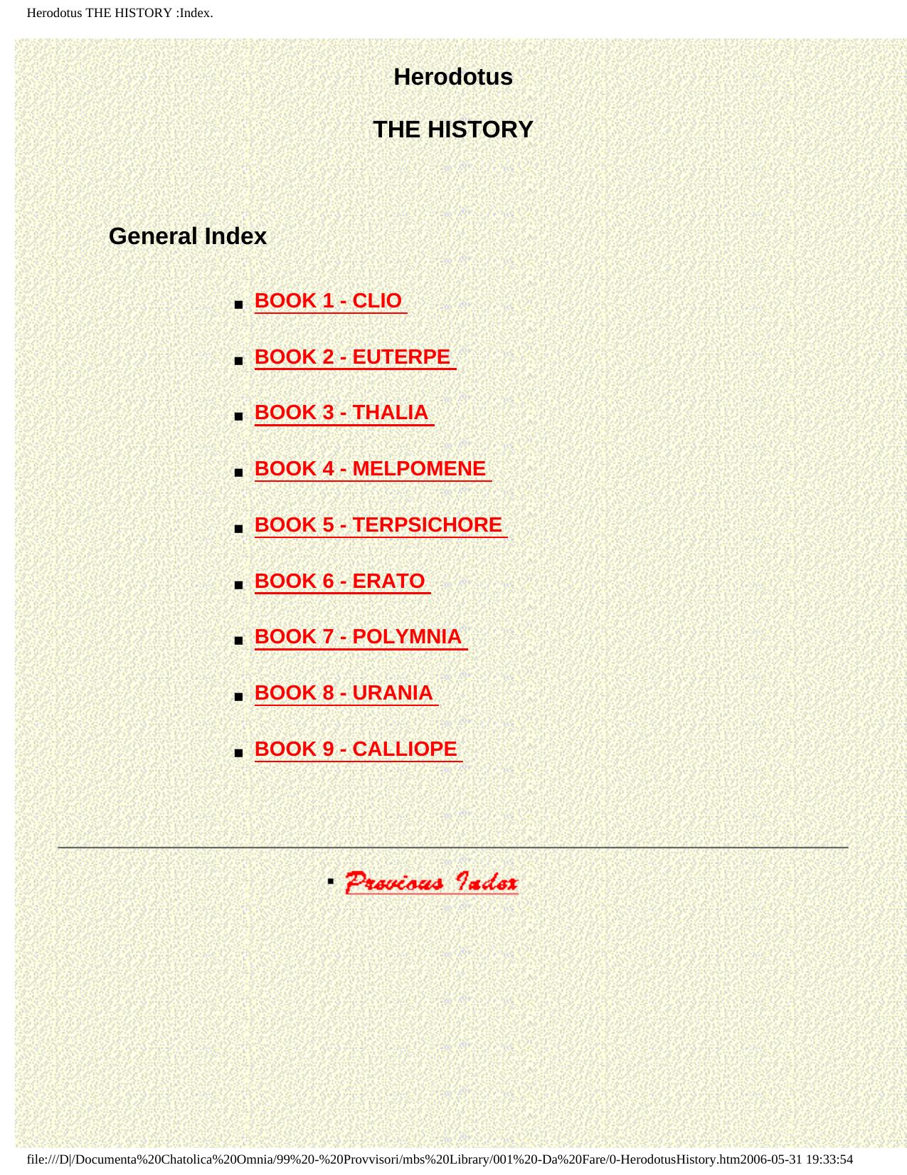 Herodotus THE HISTORY :Index. by Unknown