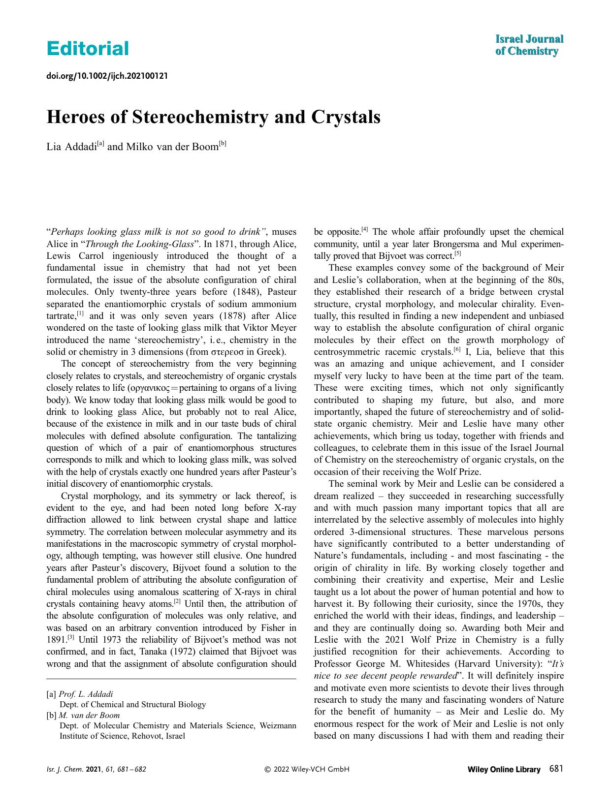 Heroes of Stereochemistry and Crystals by Unknown