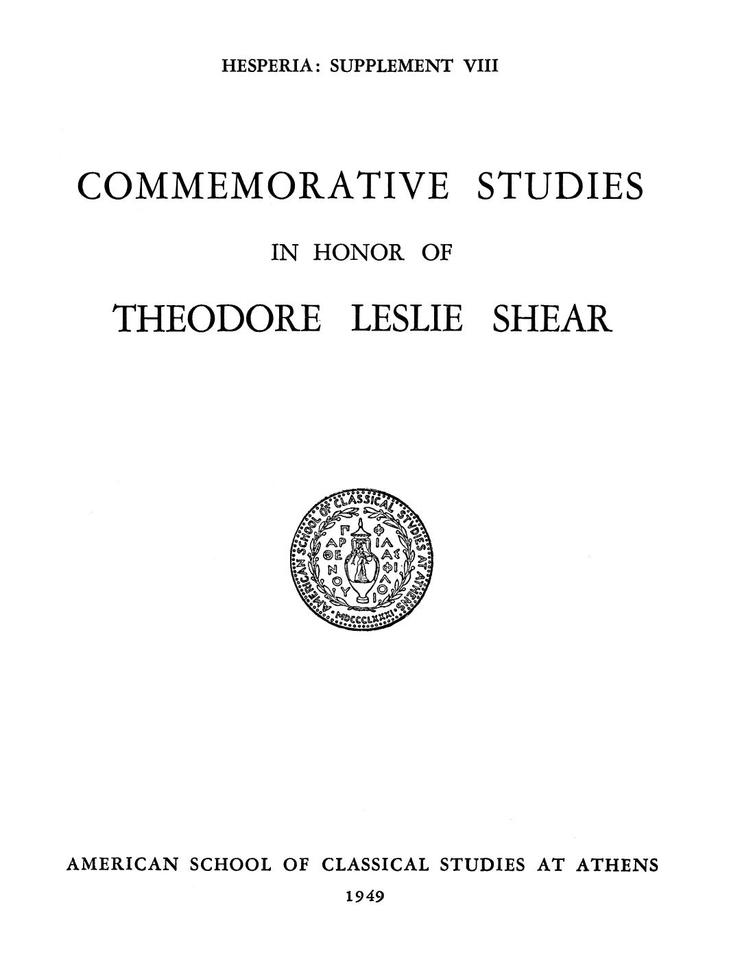 HespSupp 08 (1949) Commemorative Studies Theodore Leslie Shear by Unknown