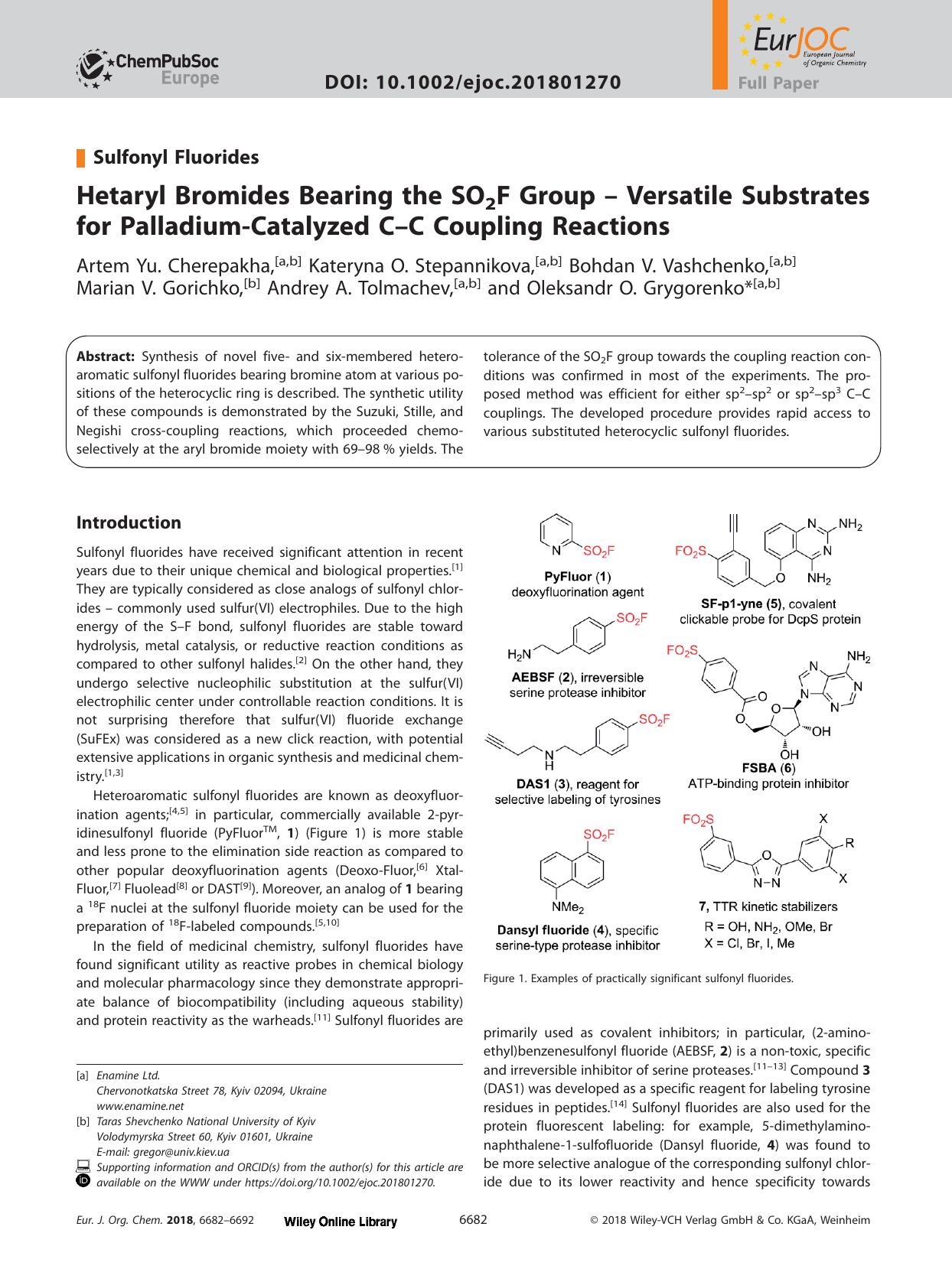 Hetaryl Bromides Bearing the SO<sub>2<sub>F Group &#x02013; Versatile Substrates for Palladium&#x02010;Catalyzed C&#x02013;C Coupling Reactions by Unknown