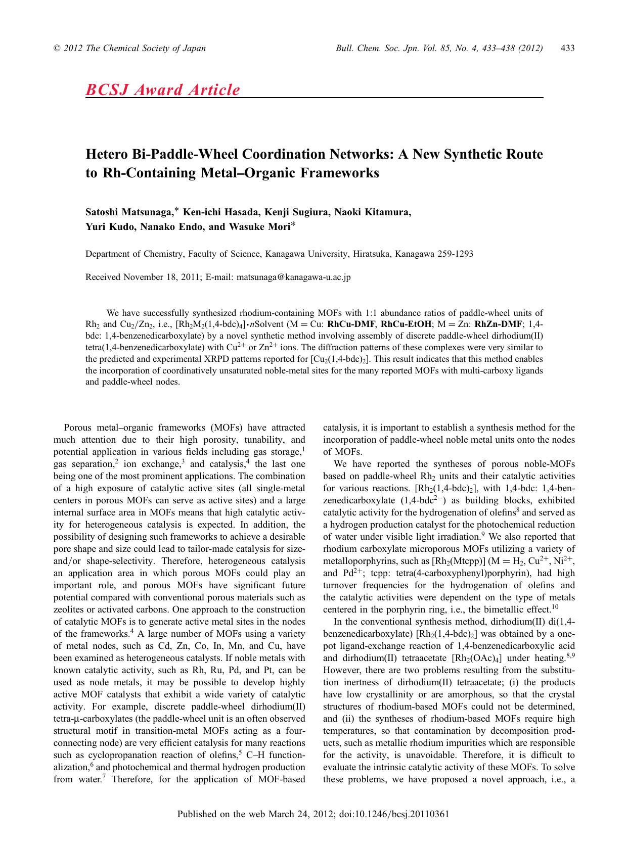 Hetero Bi-Paddle-Wheel Coordination Networks: A New Synthetic Route to Rh-Containing MetalâOrganic Frameworks by unknow