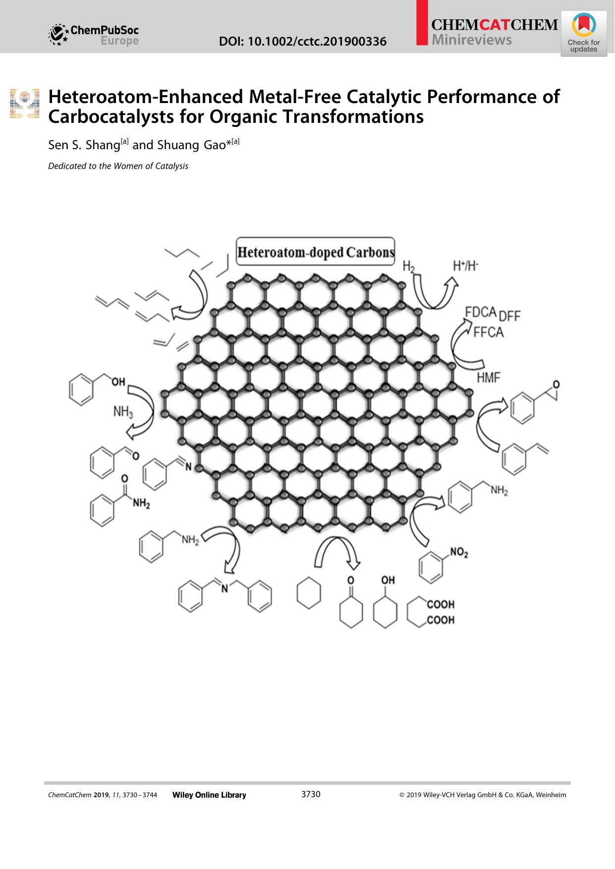 HeteroatomâEnhanced MetalâFree Catalytic Performance of Carbocatalysts for Organic Transformations by Unknown