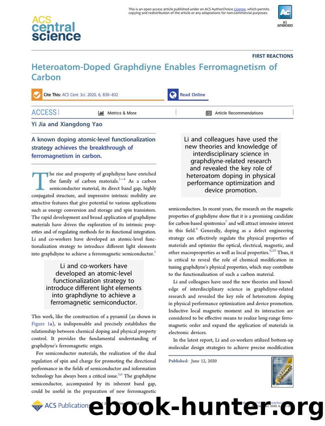 Heteroatom-Doped Graphdiyne Enables Ferromagnetism of Carbon by Yi Jia & Xiangdong Yao (ORCID: 0000-0002-1235-5090)