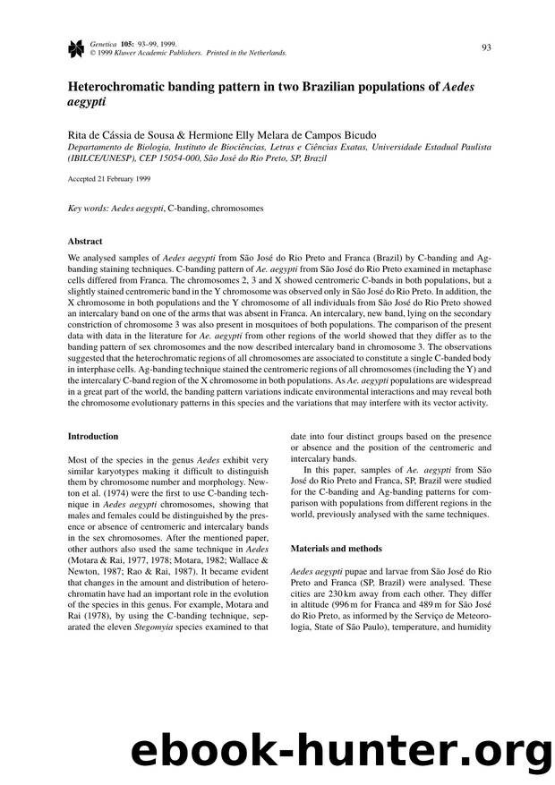 Heterochromatic banding pattern in two Brazilian populations of Aedes aegypti by Unknown