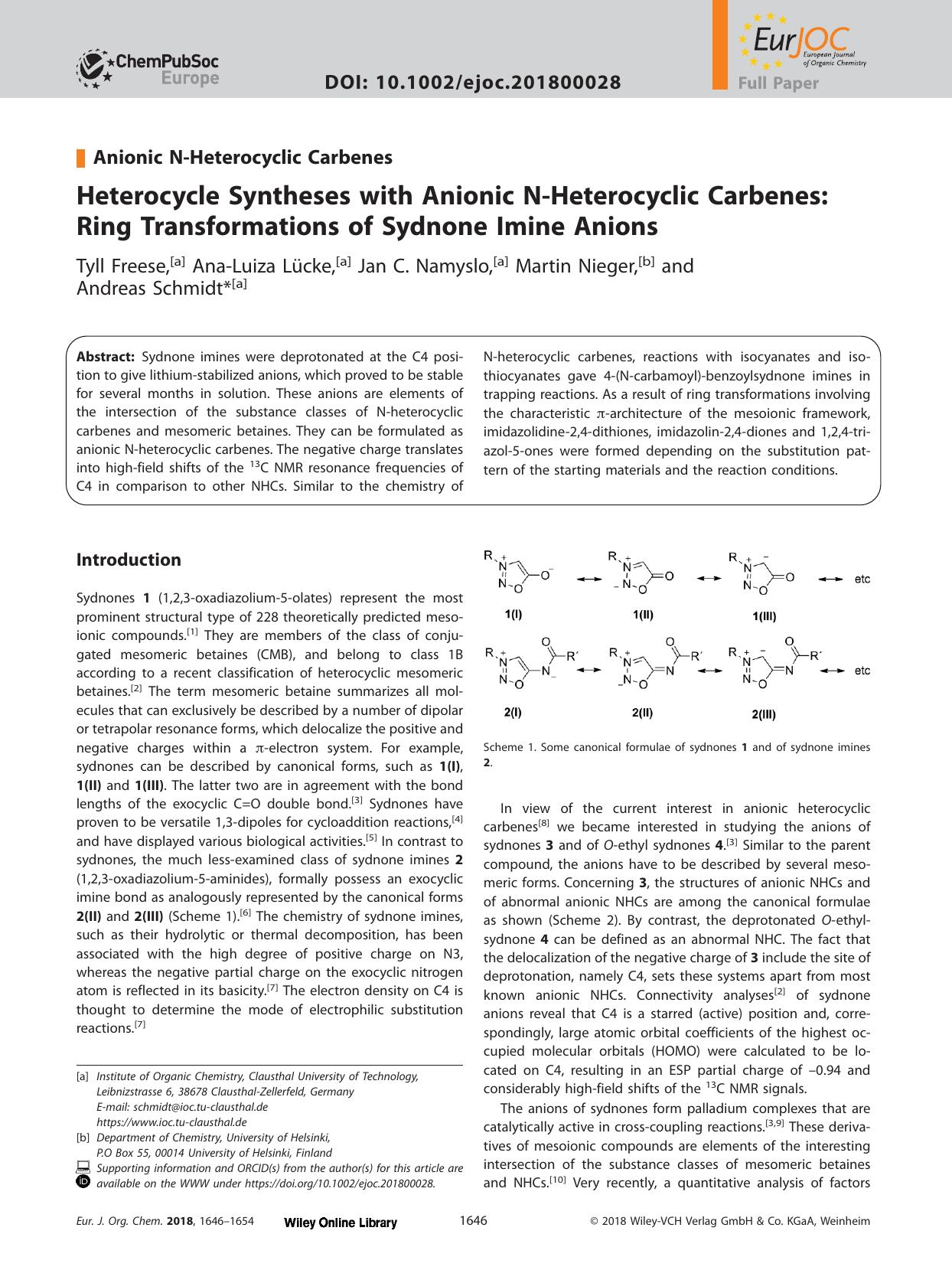 Heterocycle Syntheses with Anionic N‐Heterocyclic Carbenes: Ring Transformations of Sydnone Imine Anions by Unknown