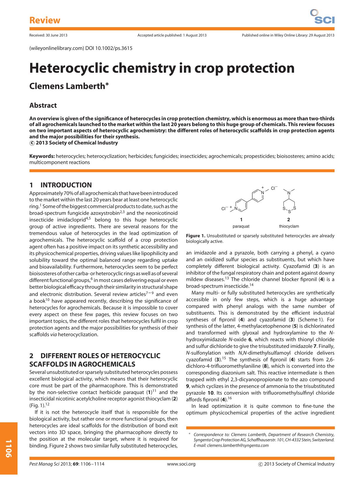 Heterocyclic chemistry in crop protection by Unknown