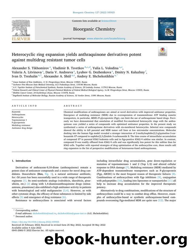 Heterocyclic ring expansion yields anthraquinone derivatives potent against multidrug resistant tumor cells by unknow