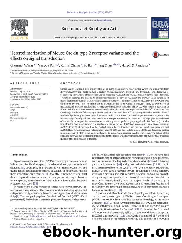 Heterodimerization of Mouse Orexin type 2 receptor variants and the effects on signal transduction by Chunmei Wang & Yanyou Pan & Rumin Zhang & Bo Bai & Jing Chen & Harpal S. Randeva