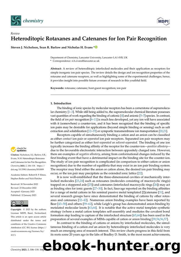 Heteroditopic Rotaxanes and Catenanes for Ion Pair Recognition by Steven J. Nicholson Sean R. Barlow & Nicholas H. Evans