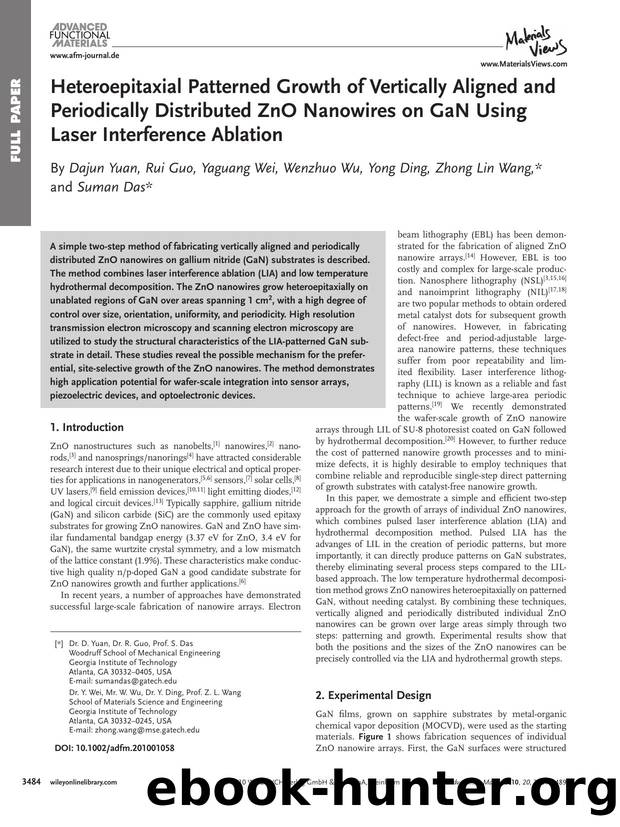 Heteroepitaxial Patterned Growth of Vertically Aligned and Periodically Distributed ZnO Nanowires on GaN Using Laser Interference Ablation by wcu