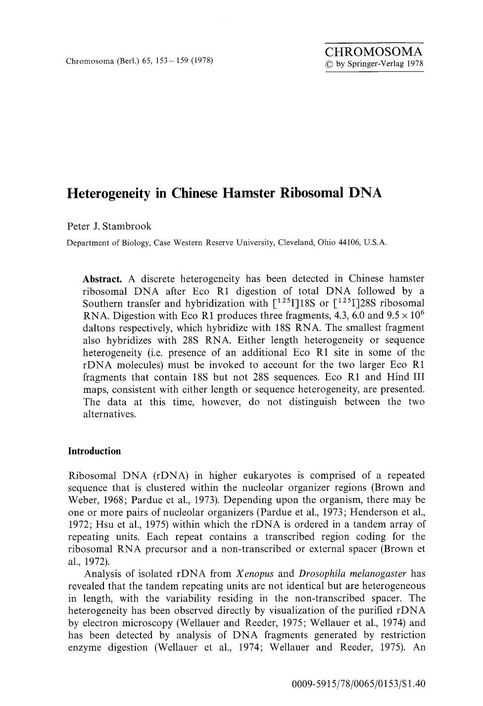 Heterogeneity in Chinese hamster ribosomal DNA by Unknown