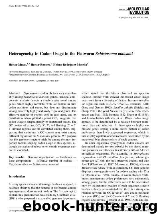 Heterogeneity in Codon Usage in the Flatworm Schistosoma mansoni by Musto H. et al